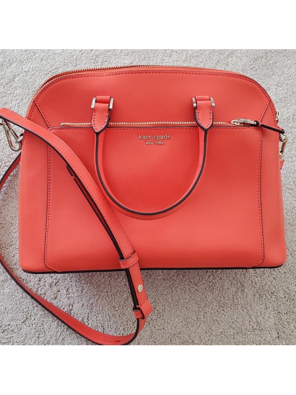kate spade Coral Orange Dome Satchel with Crossbody Strap
